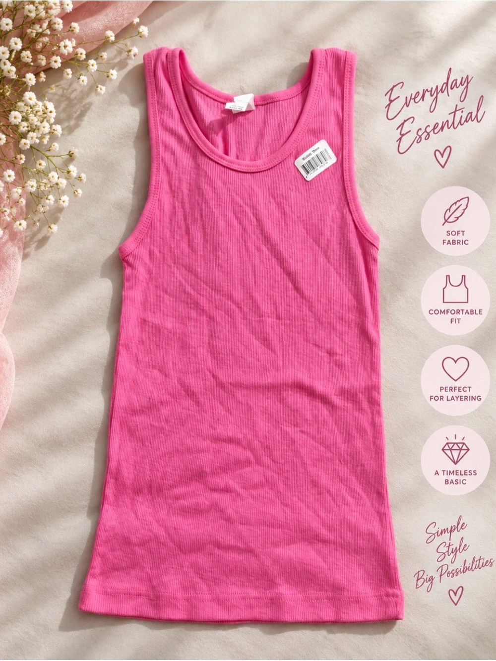 boxercraft Pink Girls' Tank Top - Vibrant Pink Ribbed Style